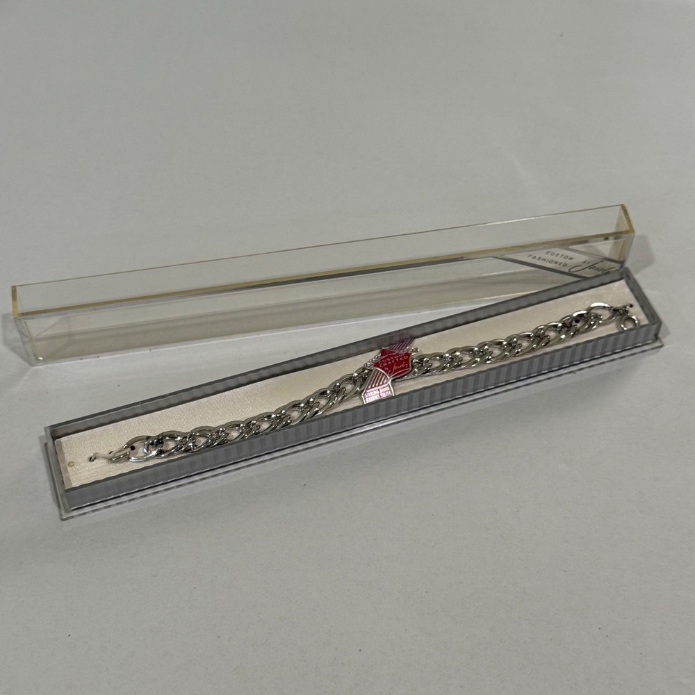 Jacoby Curb Link Bracelet Women Silver Sterling Rhodium Finish Vintage NOS Box